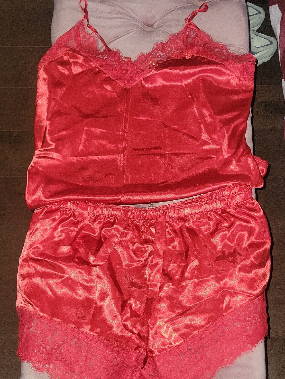 Red Satin Lace Cami & Short Sleep Set - Women